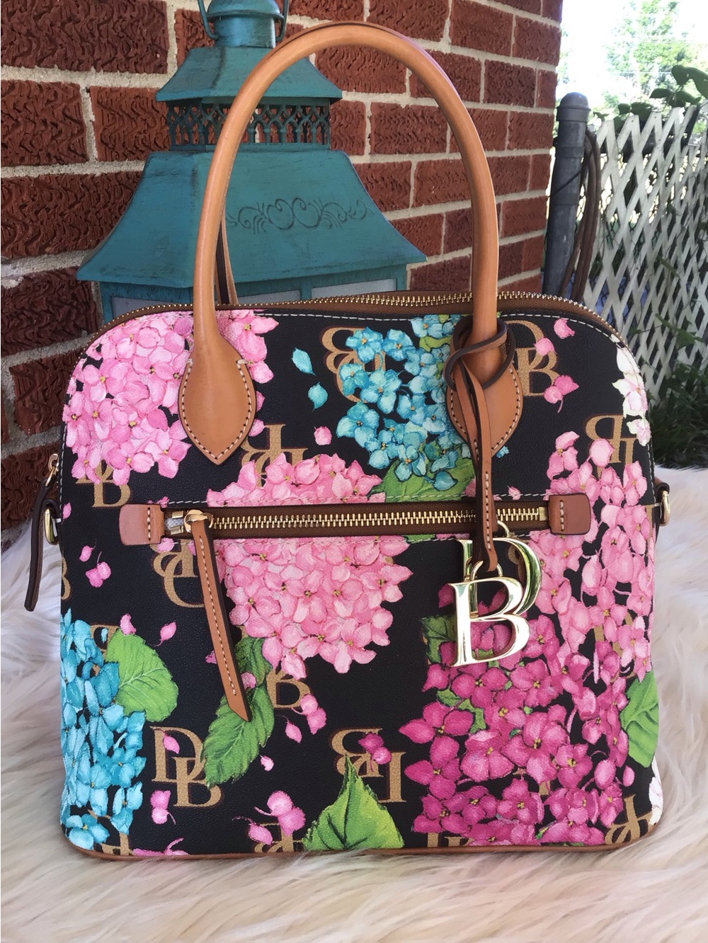 Dooney hydrangea monogram floral domed satchel Lrg